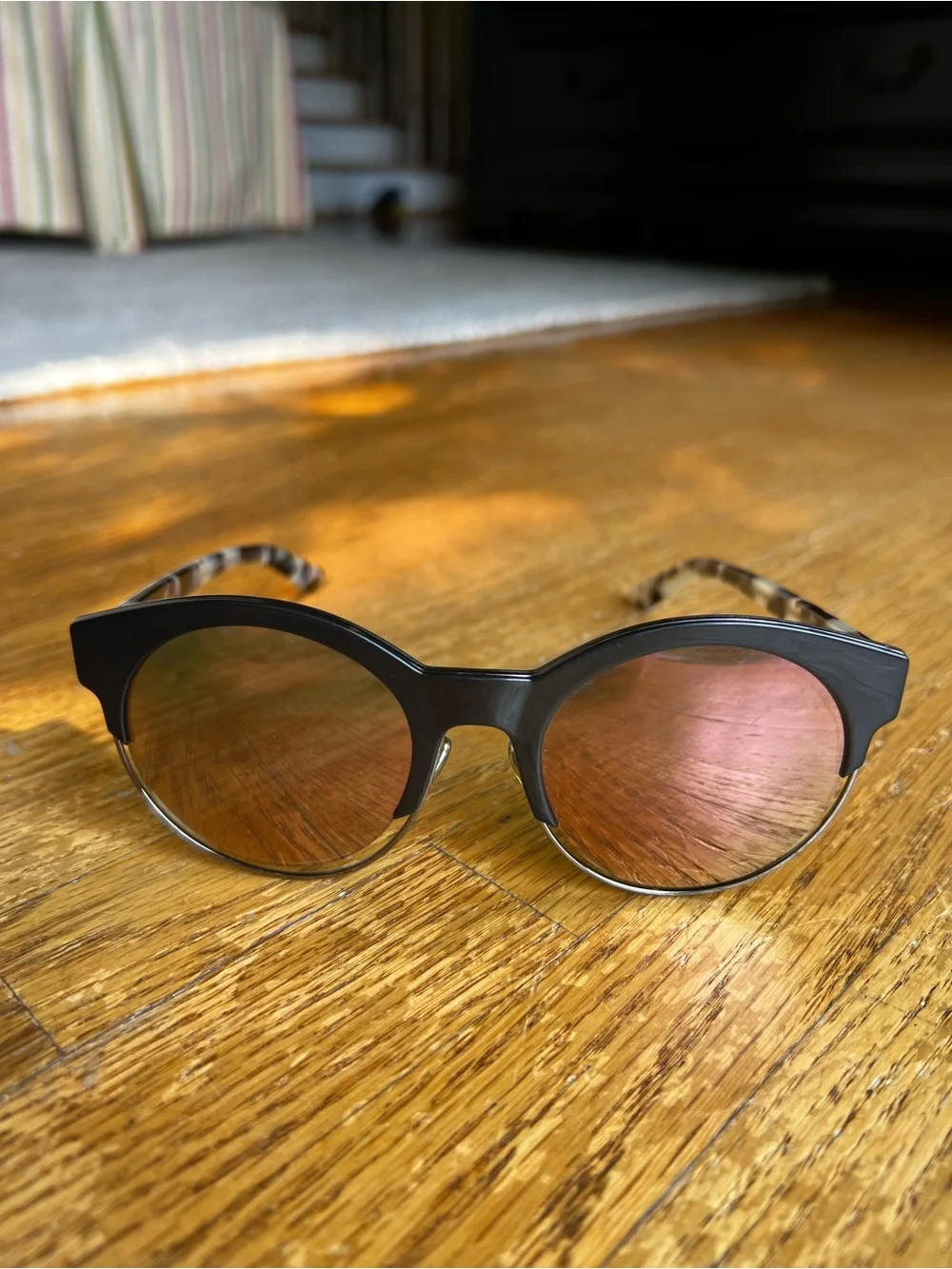 Dior Women's Black Frame Sunglasses with Pink Mirror Lenses